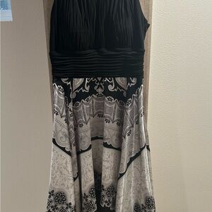 Black and Silver Ruched Handkerchief Cocktail Dress